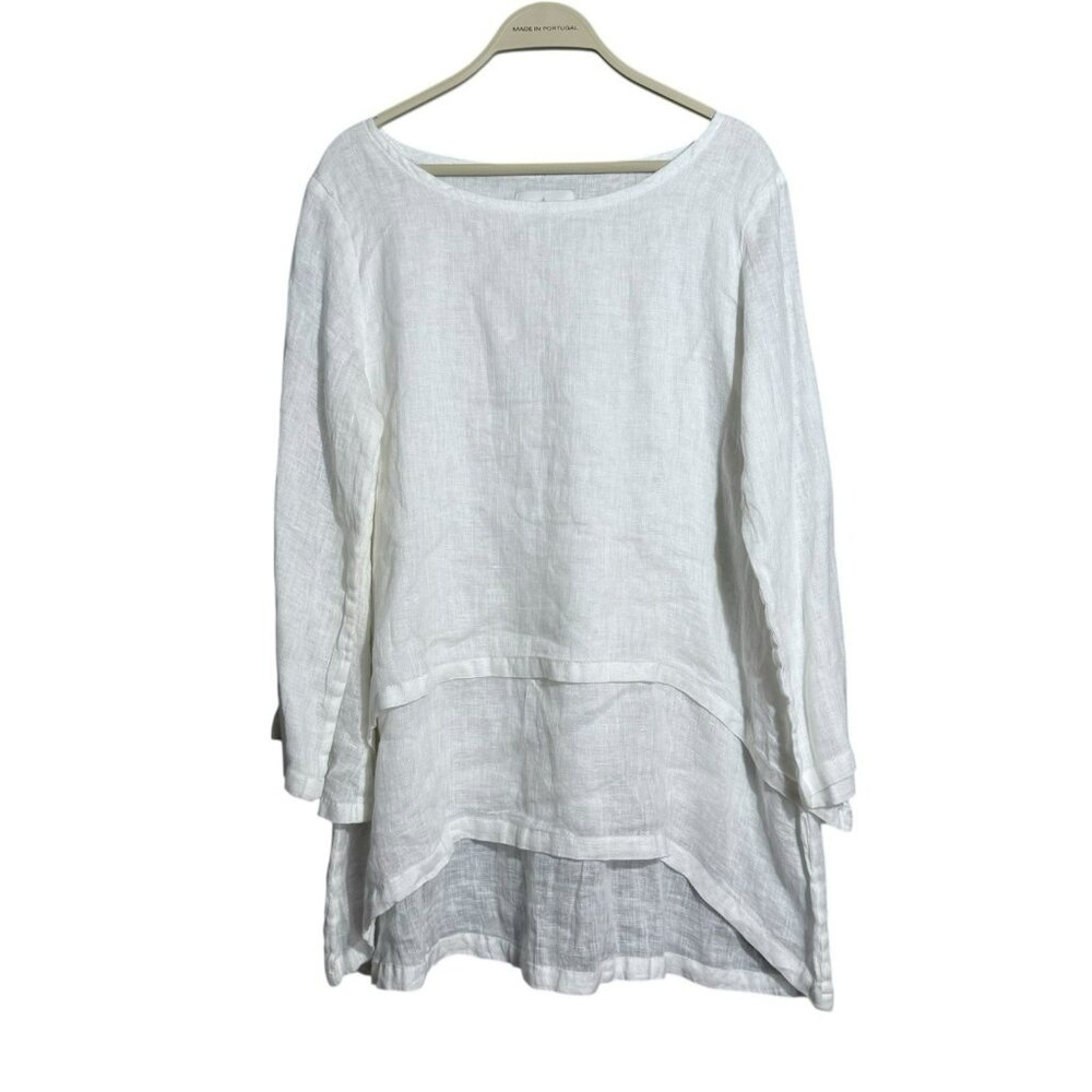Crown Linen Blouse Tunic Women Size M Lagenlook Layers Relaxed Comfy Boho Hippie